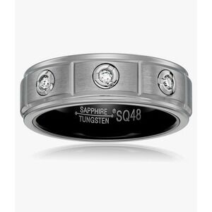 Men's Sapphire Tungsten SQ48 ~ 3 Diamond 8mm Titanium /Black Interior Band 9 3/4